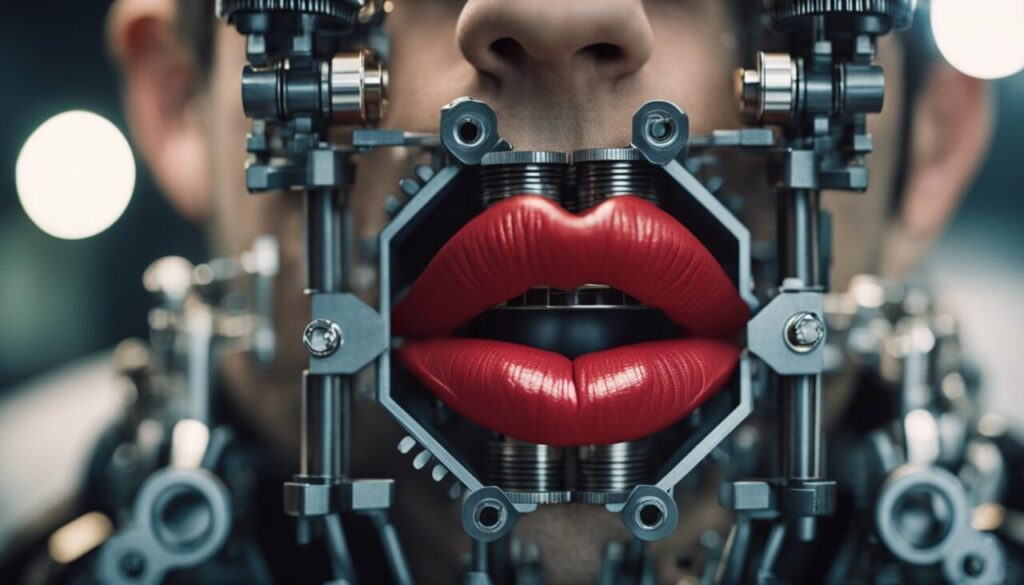 Human robot kissing machine with red lips