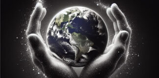 Hands around Earth as a globe