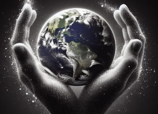 Hands around Earth as a globe