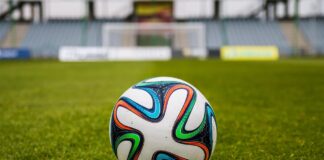 Soccer ball on the green field