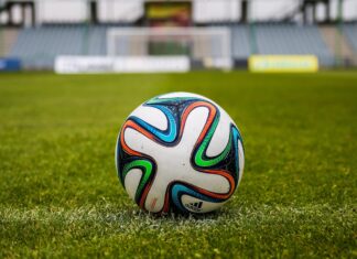 Soccer ball on the green field