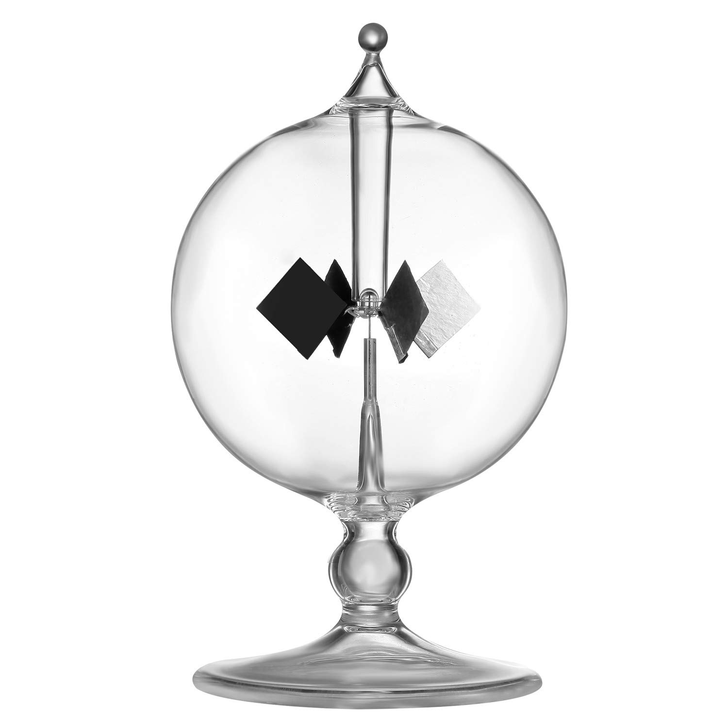 Gadget that looks like glass lamp with squares inside it. The device is called radiometer. When you put the radiometer in the sun, the vanes will keep spinning.