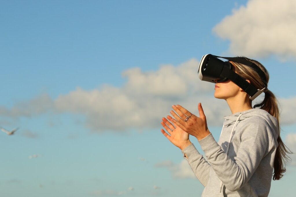 Woman with virtual reality headset