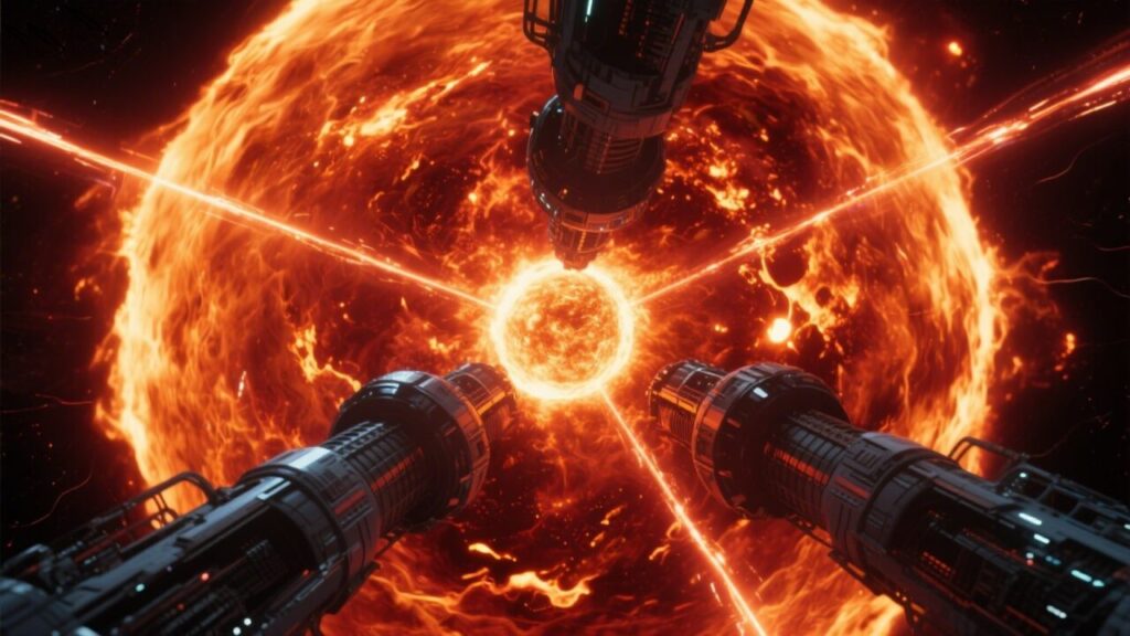 big space weapon shooting in the sun