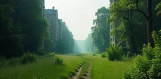 Empty abandoned city taken over by nature