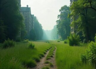 Empty abandoned city taken over by nature