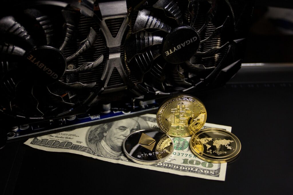 Digital money, bitcoin, Ethereum, ripple and gold