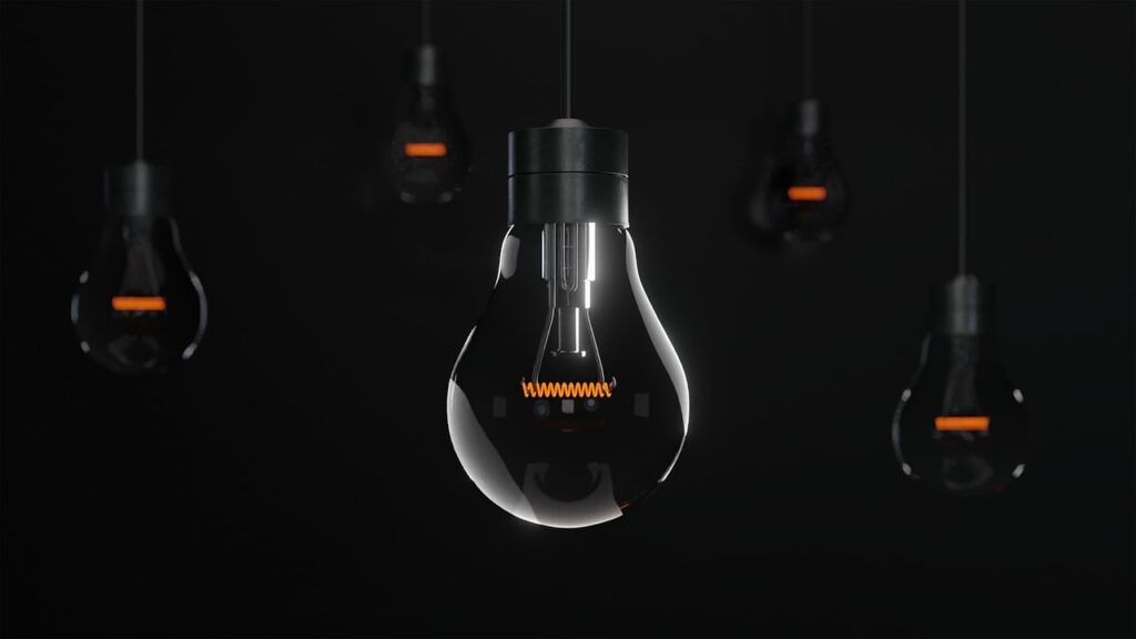 Light bulbs in black background - world without electricity
