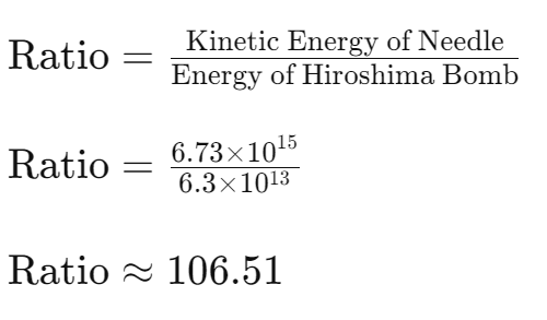 Ratio-kinetic-energy atomic bomb vs needle