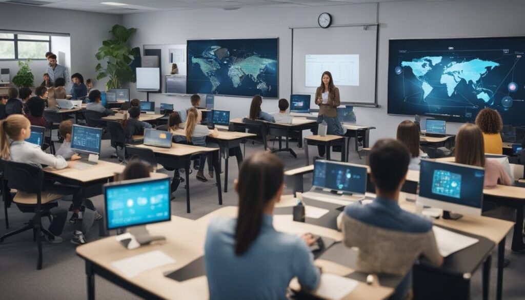 Students in education classroom with AI