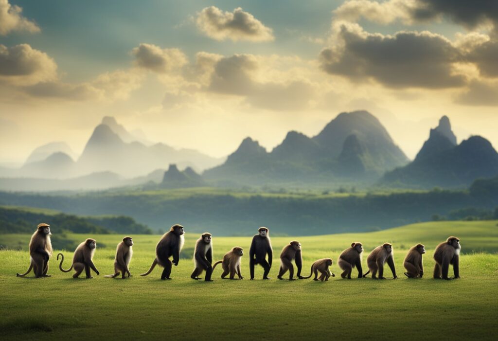 Precursors to Primates in Human Evolution. Picture showing dozens of monkey-like animals.
