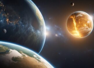 Earth colliding with another hypothetical planet called Theia