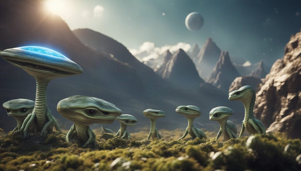 Weird looking aliens looking at cosmos