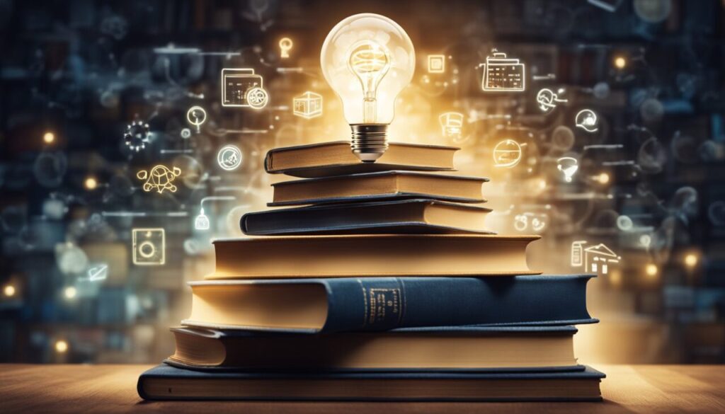 Books with light bulb on top