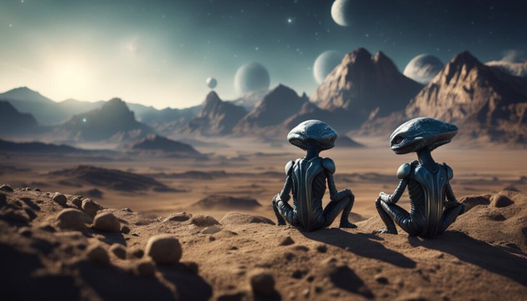 Extraterrestrial life - two aliens looking at sky
