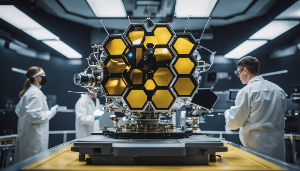 James Web Space Telescope surrounded by scientists