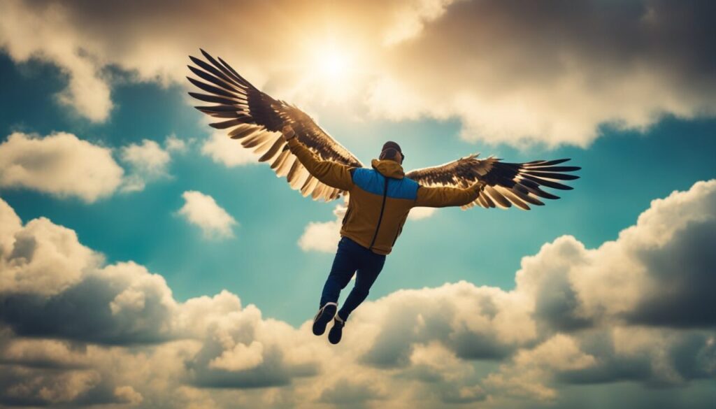 Person flying with wings