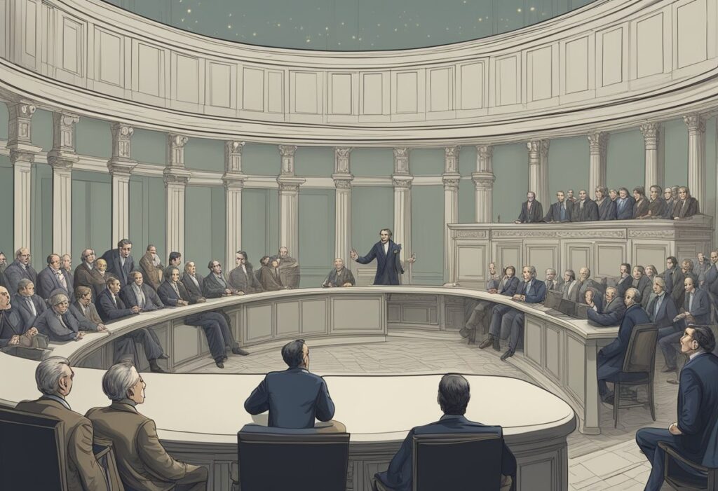 People debating in big circular room