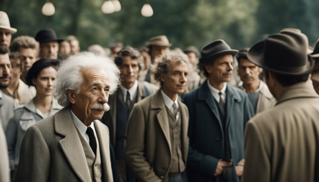 Einstein standing among other people