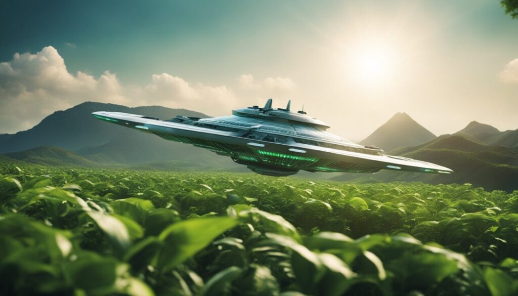 Alien ship in the middle of the nature on Earth