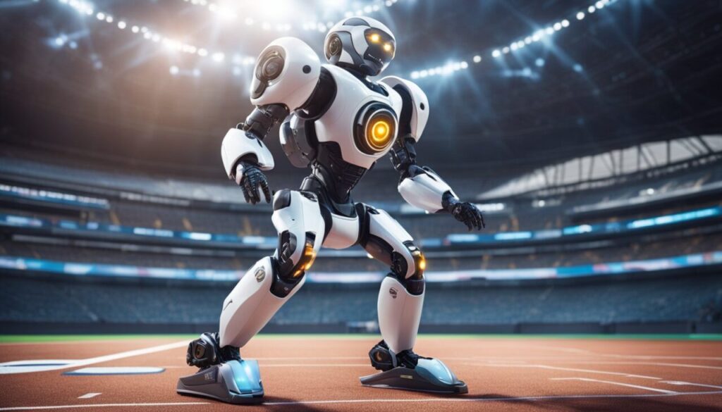 Robot standing in the middle of stadium