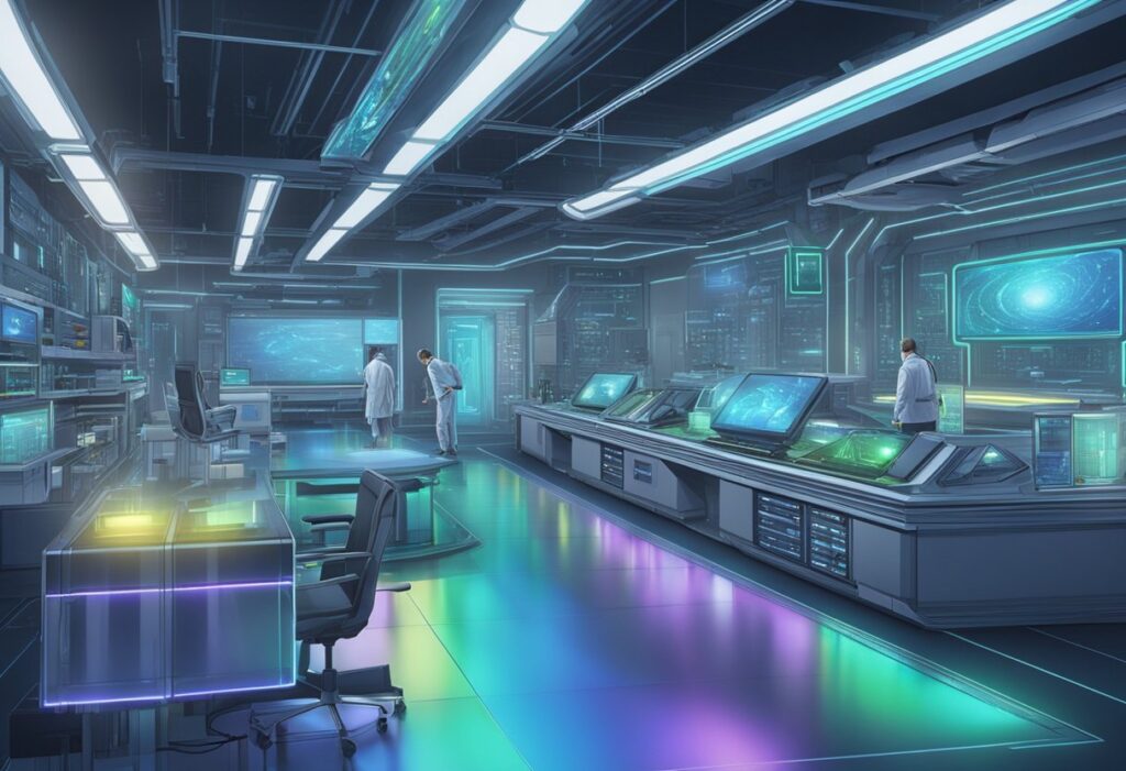 Science fiction: people in some kind of modern lab