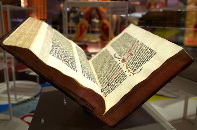 The old Guttenberg Bible displayed in museum