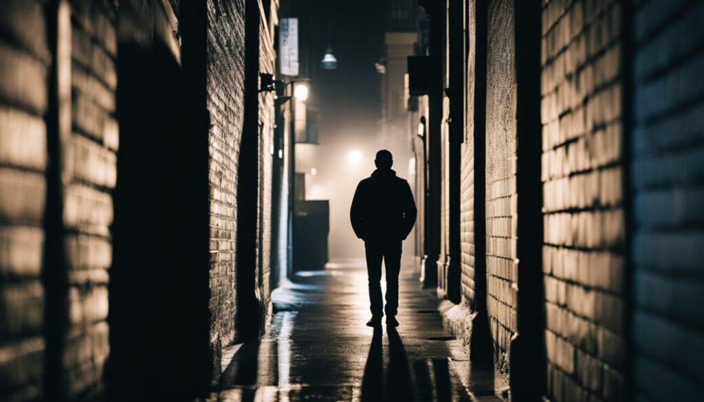 Anonymous person in dark alley