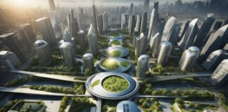 Futuristic city aerial view