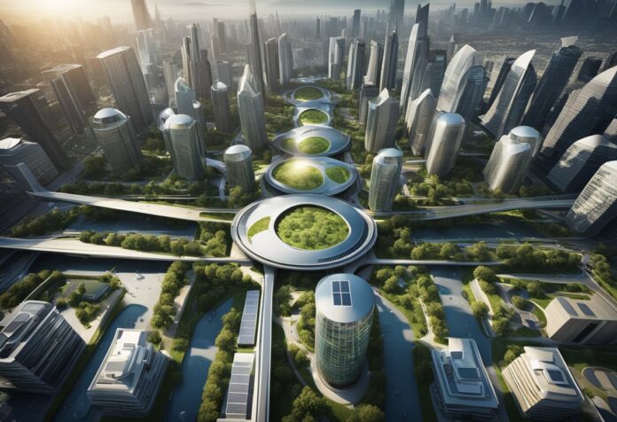 Futuristic city aerial view