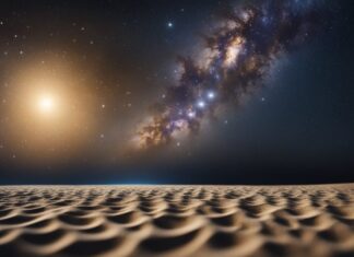 Beach, sand and galaxy Milky Way