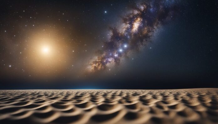 Beach, sand and galaxy Milky Way