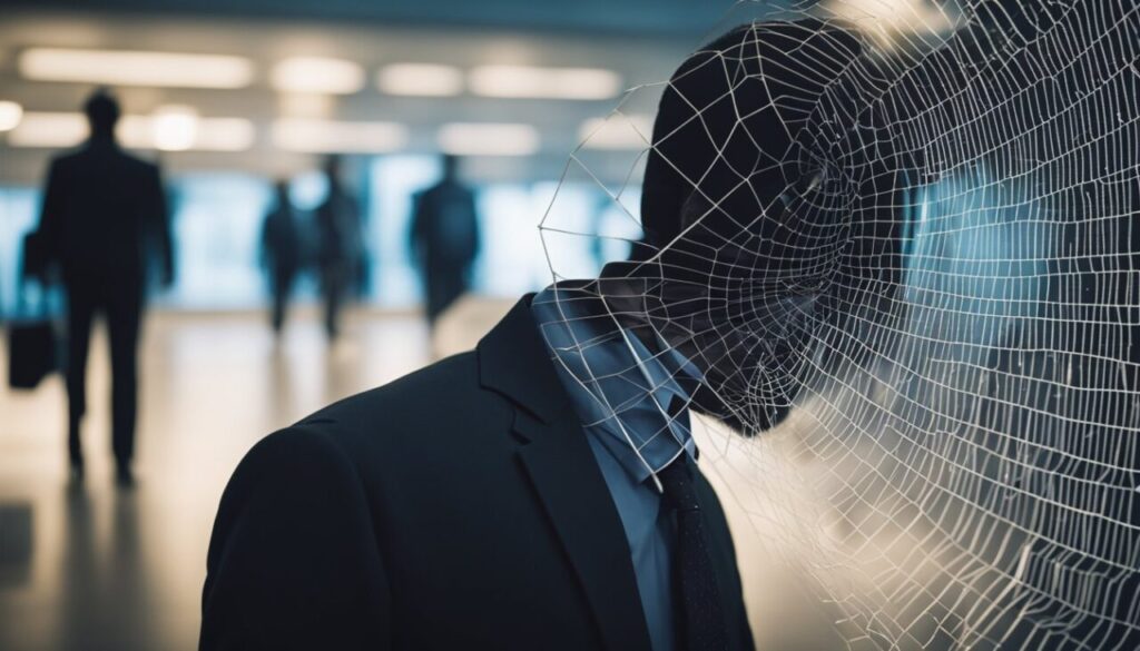 Person's head in some kind of web