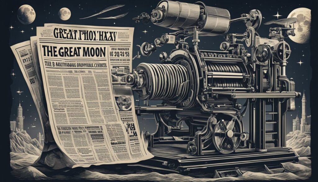 Old print device printing papers saying The Great Moon