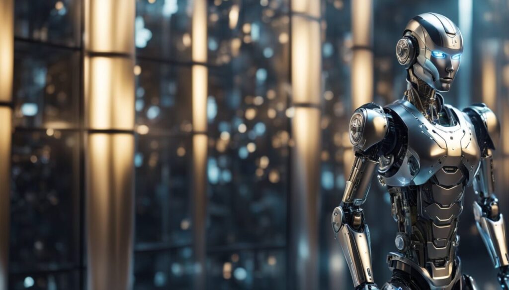 Steel humanoid robot walking