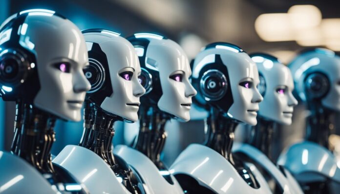 5 humanoid robots side by side