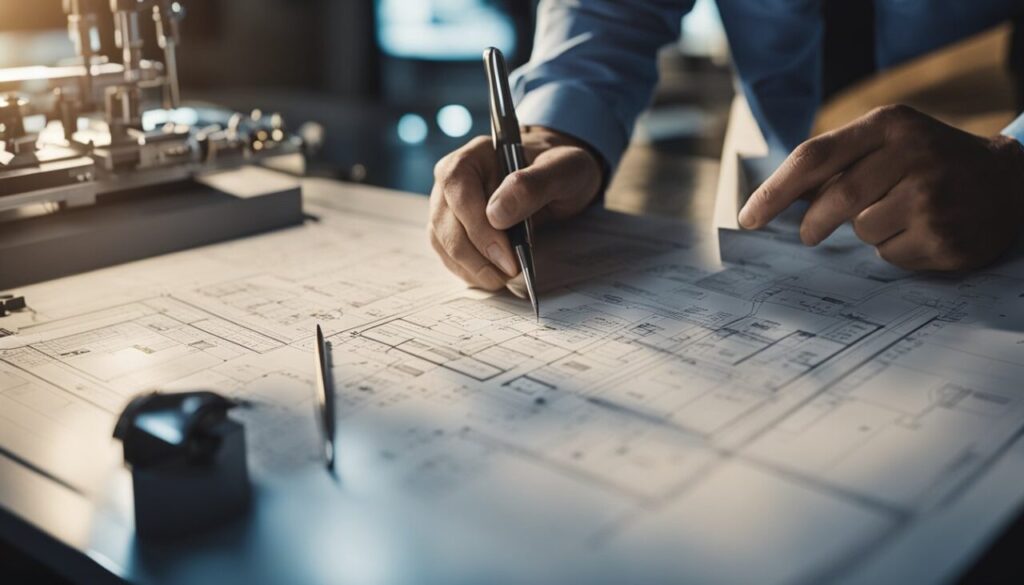 hand of an engineer or architect writing something