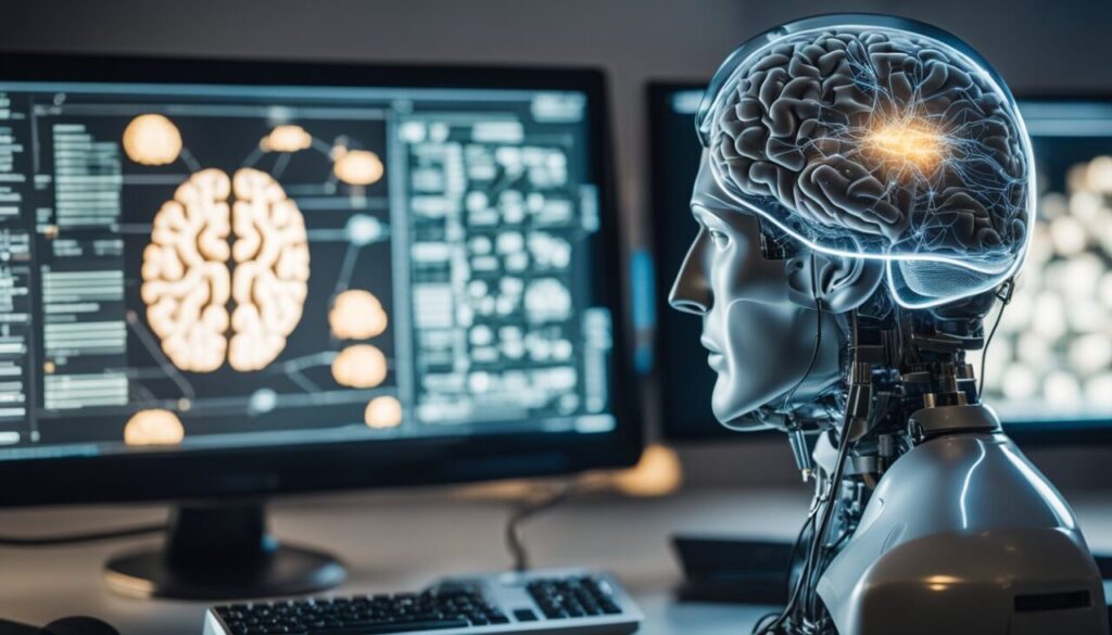 Human brain connected to computer