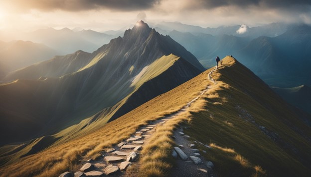 Person high on a mountain