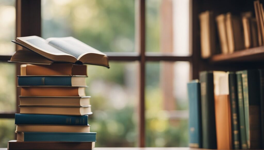 Many books by the window
