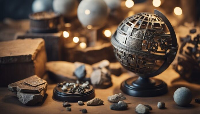 Some kind of artifact depicing earth as a globe mae from metal