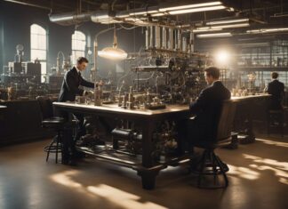 Nikola Tesla in his lab