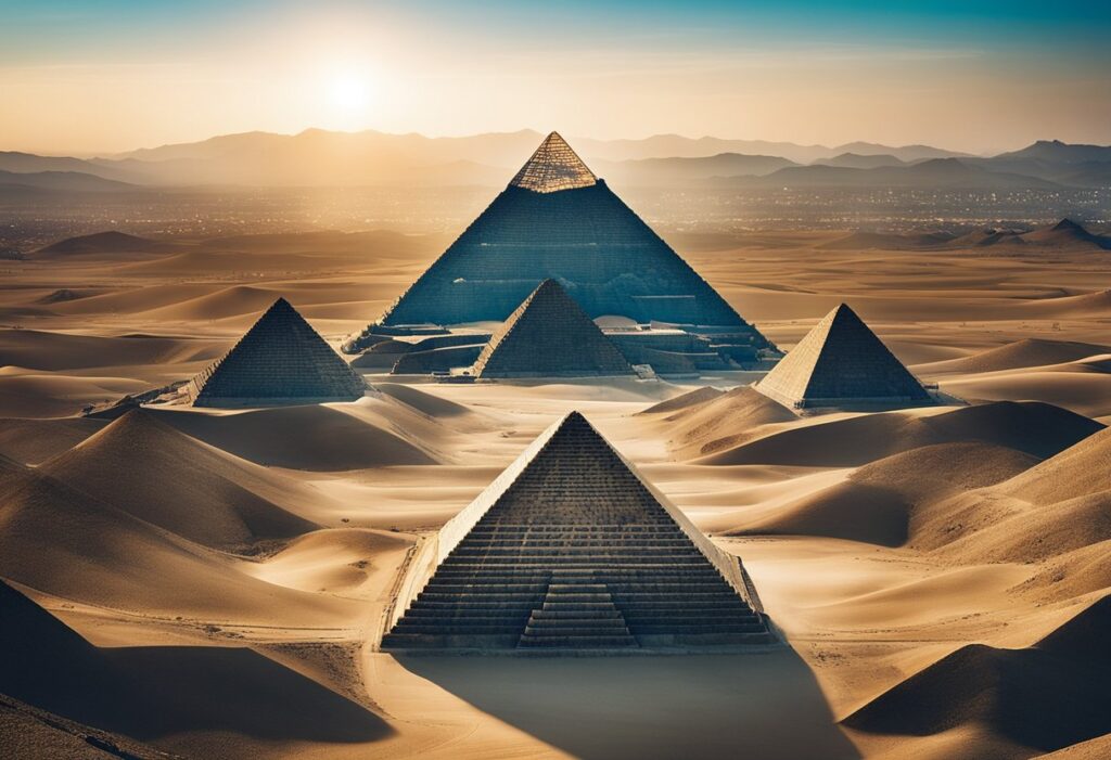 6 pyramids in desert