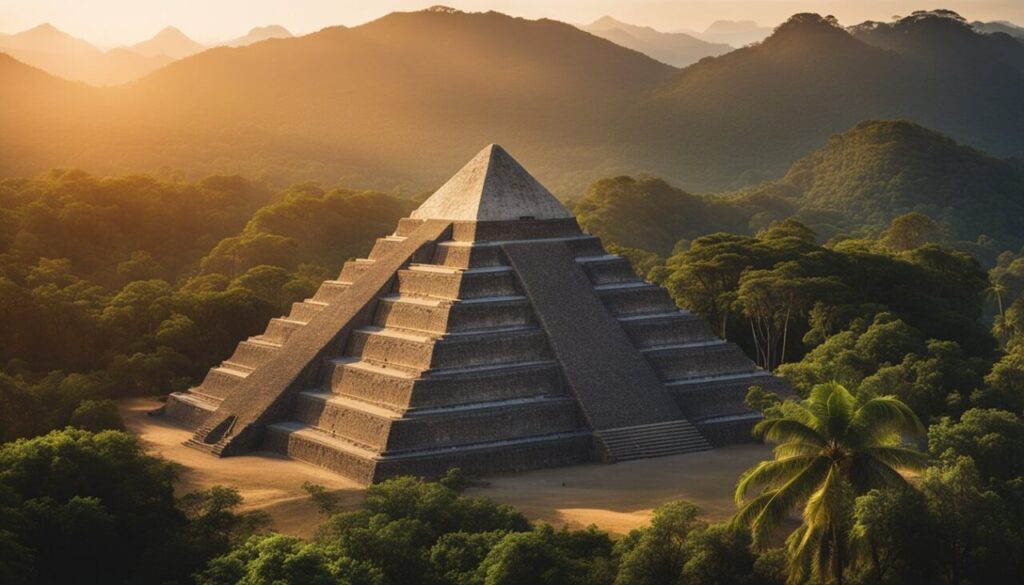 Aerial view of pyramid in south america