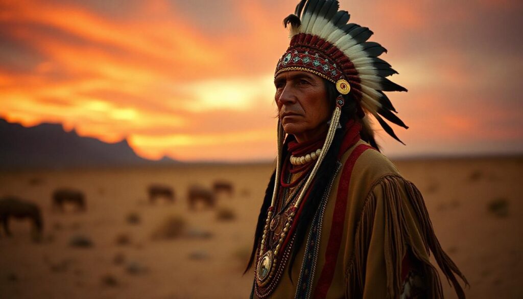 Native American standing in desert