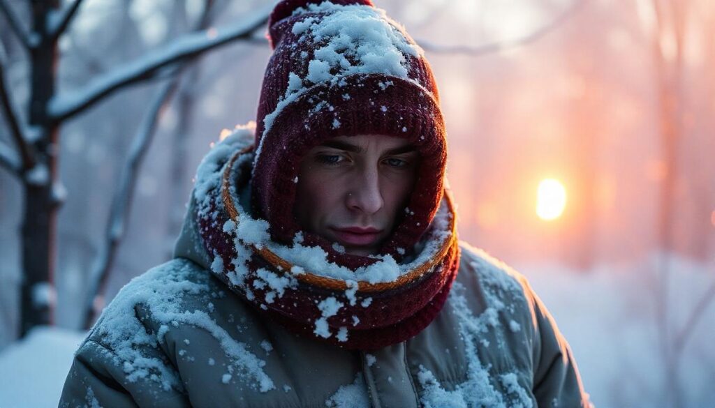 Person standing out in the cold during winter and snow