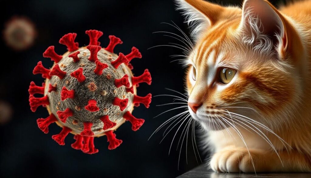 Orange cat and virus molecule