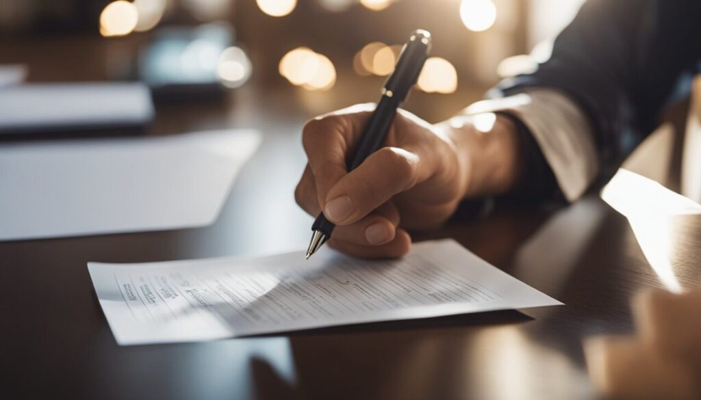 Person signing some kind of paper