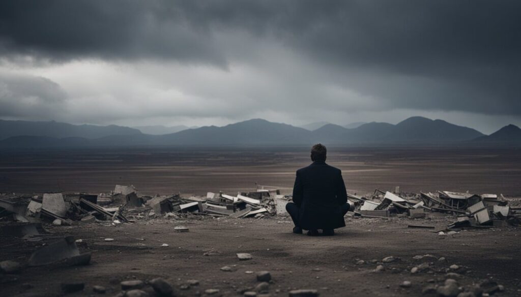 Lone person sitting on ground