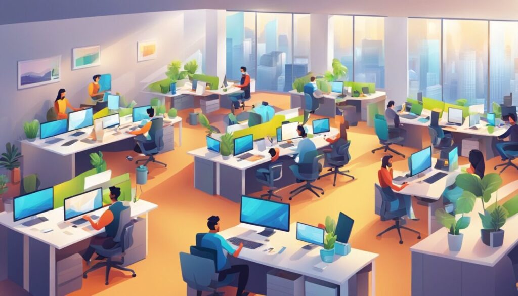 People in workspace illustration